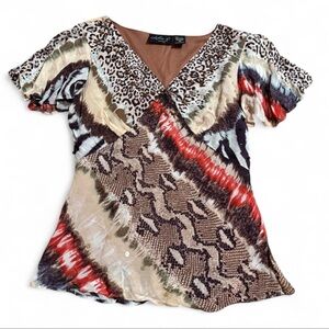 Animal Print Flowy Top With Beading